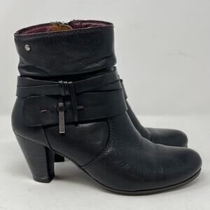 Pikolinos Verona Black Ankle Boots Womens Size 37 US 7 Zip Up Heel Western Boho